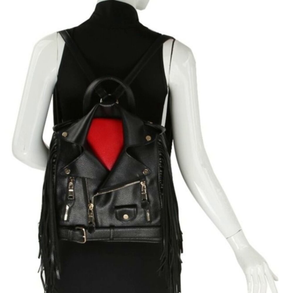 Motorcycle Jacket style backpack with Red detail